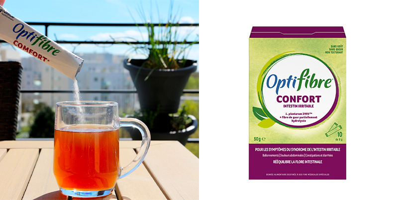 OptiFibre® Confort : symbiotique, soulage les symptômes du syndrome de  l'intestin irritable, ballonnements, douleurs abdominales, constipation